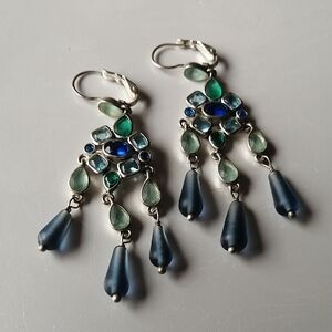 Kenneth Cole Earrings Victorian Style Blue Green Stone Dangle Signed